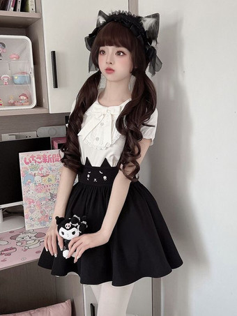 ロリータツーピーススーツ レースリボン 半袖ブラウスとプリーツジャンパースカート