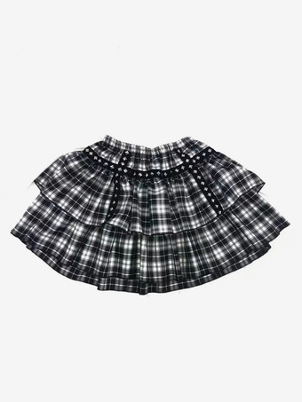 ロリータスカート チェック柄 レイヤード レーストリム ミニスカート