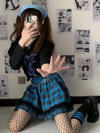 ロリータスカート チェック柄 レイヤード レーストリム ミニスカート