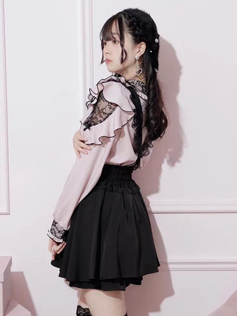 ロリータシャツ レース ラウンドカラー フリル 長袖 リボン 装飾 ブラウス