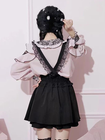 ロリータシャツ レース ラウンドカラー フリル 長袖 リボン 装飾 ブラウス