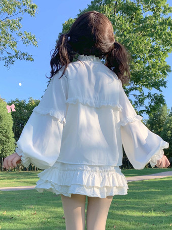 ロリータブラウス フリルカラー ロングランタンスリーブシャツ