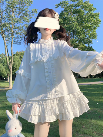 ロリータブラウス フリルカラー ロングランタンスリーブシャツ