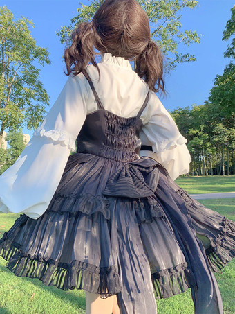 ロリータブラウス フリルカラー ロングランタンスリーブシャツ