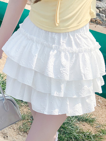 ホワイト ロリータスカート ティアードピンクショートスカート