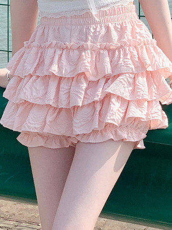 ピンクロリータスカート ティアードピンクショートスカート