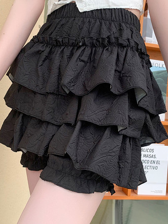 ブラック ロリータスカート ティアードピンクショートスカート