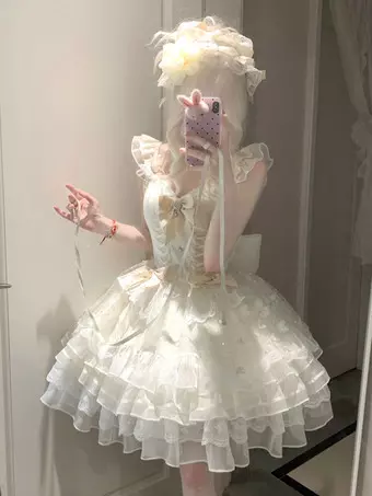 Sweet Lolita Lace Tiered Dress Bow Embroidery Sleeveless Princess Dress