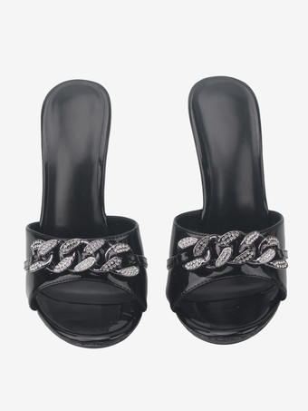 ハイヒールサンダルスライドオープントゥラインストーンサンダルスリッパ