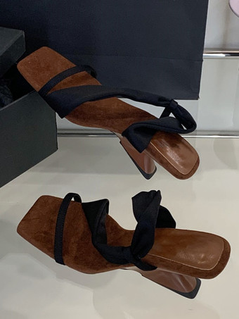 ブラック レディースサンダルミュール オープントゥ ストラップデザインヒールサンダルスライド