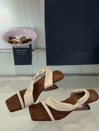 アプリコットレディースサンダルミュール オープントゥ ストラップデザインヒールサンダルスライド