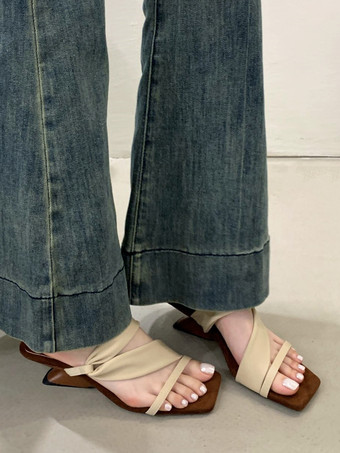 レディースサンダルミュール オープントゥ ストラップデザインヒールサンダルスライド