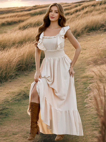 フリルトリムのボヘミアンマキシドレス（レイヤードヘム、レディース向け）2025