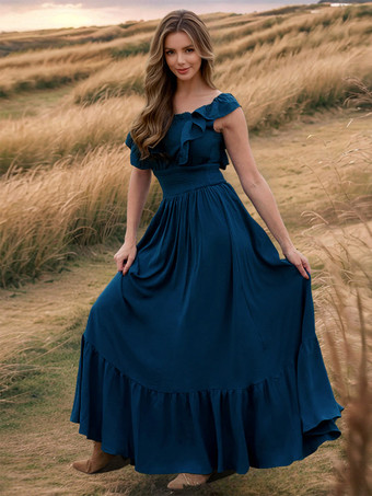 フリルトリムのボヘミアンマキシドレス（レイヤードヘム、レディース向け）2025