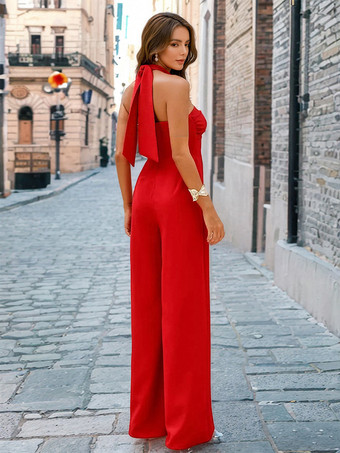 ホルターネック ワイドレッグ ジャンプスーツ レディース 2025