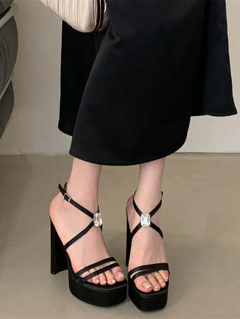 ブラックハイヒールサンダル プラットフォーム オープントゥ サーカス チャンキーヒールサンダルシューズ