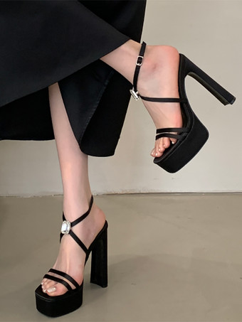 ブラックハイヒールサンダル プラットフォーム オープントゥ サーカス チャンキーヒールサンダルシューズ