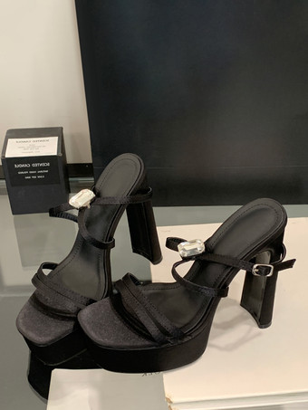 ブラックハイヒールサンダル プラットフォーム オープントゥ サーカス チャンキーヒールサンダルシューズ