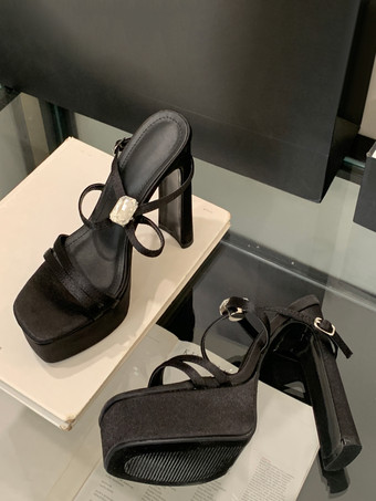 ブラックハイヒールサンダル プラットフォーム オープントゥ サーカス チャンキーヒールサンダルシューズ