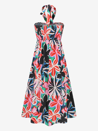 トロピカルフローラルプリントのホルターネックロングドレス（レディース）2025