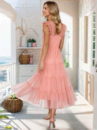 フリルチュールミディドレス（レイヤードヘム、レディース）2026