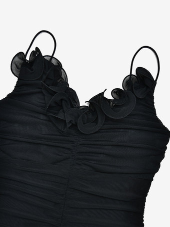 フリルネックラインのルーシュマーメイドミディスリップドレス（レディース）2025