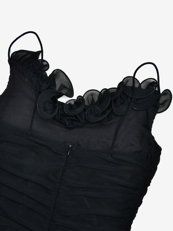 フリルネックラインのルーシュマーメイドミディスリップドレス（レディース）2025