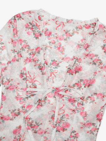 フローラルドレス ディープVネック タイフロント ロングスリーブ ミニドレス レディース 2025