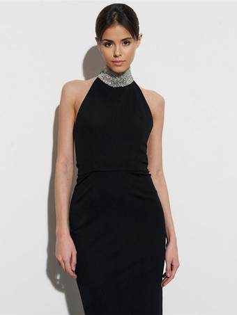 Elegante abito da festa nero con collo alto e maniche lunghe per donna 2026