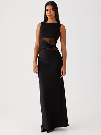 エレガントなマキシドレス（レースウエスト、ノースリーブ、レディース向けパーティードレス）2026