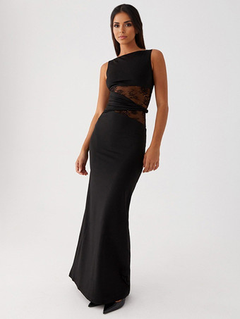 エレガントなマキシドレス（レースウエスト、ノースリーブ、レディース向けパーティードレス）2026