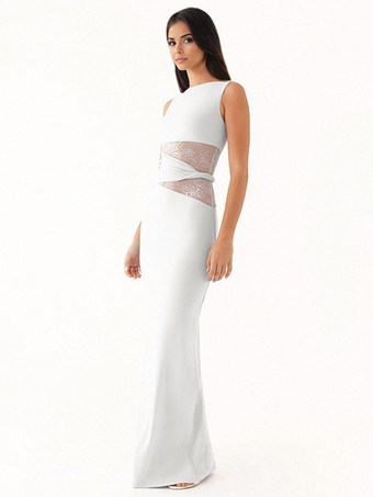 エレガントなマキシドレス（レースウエスト、ノースリーブ、レディース向けパーティードレス）2026