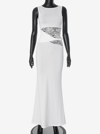 エレガントなマキシドレス（レースウエスト、ノースリーブ、レディース向けパーティードレス）2026