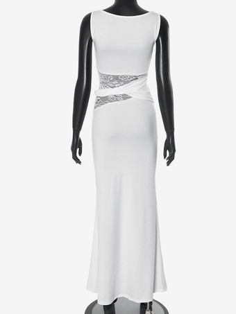 エレガントなマキシドレス（レースウエスト、ノースリーブ、レディース向けパーティードレス）2026