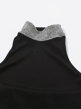 Elegante abito da festa nero con collo alto e maniche lunghe per donna 2026