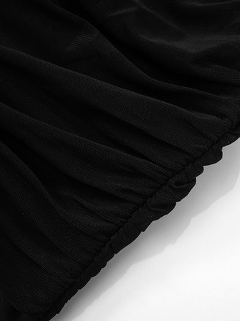 ブラックのアシンメトリーボディコンドレス、ルーシュミニドレス（レディース）2025