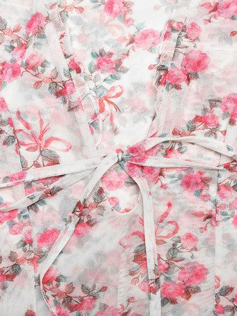 フローラルドレス ディープVネック タイフロント ロングスリーブ ミニドレス レディース 2025