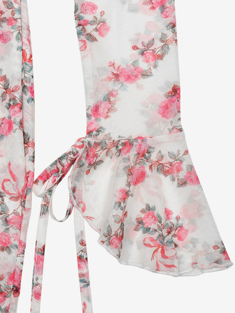 フローラルドレス ディープVネック タイフロント ロングスリーブ ミニドレス レディース 2025