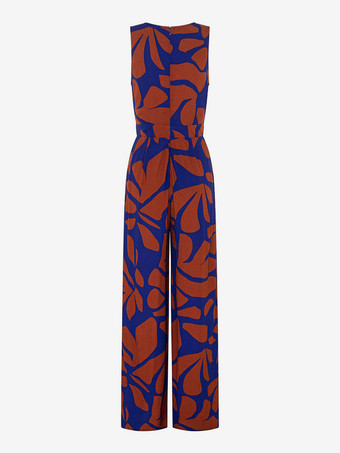 2025年レディース向けハイウエスト＆ベルト付き幾何学模様プリントジャンプスーツ