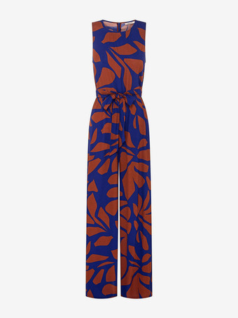 2025年レディース向けハイウエスト＆ベルト付き幾何学模様プリントジャンプスーツ