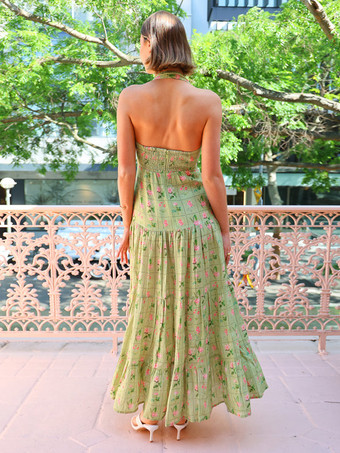 花柄マキシドレス ホルターネック レイヤード サマードレス レディース 2025