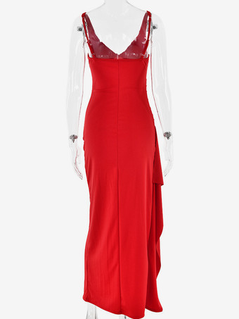 深めのVネック パーティードレス ハイスリット ノースリーブ ロングドレス レディース 2026