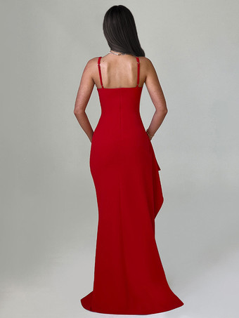 深めのVネック パーティードレス ハイスリット ノースリーブ ロングドレス レディース 2026