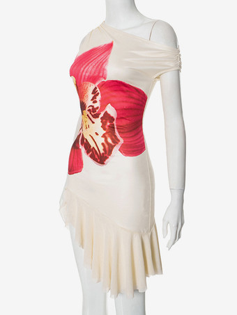 レディース向け花柄アシンメトリーミディドレス 2025