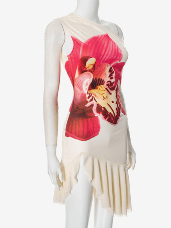 レディース向け花柄アシンメトリーミディドレス 2025