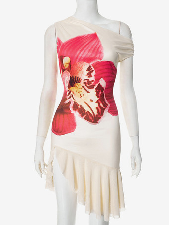 レディース向け花柄アシンメトリーミディドレス 2025