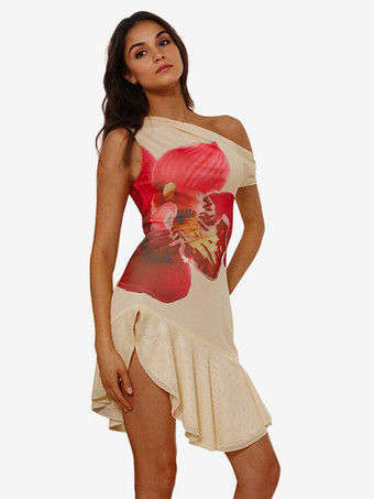 レディース向け花柄アシンメトリーミディドレス 2025