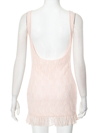 ソフトピンクのレースドレス Vネック ボディコン ミニドレス レディース 2025