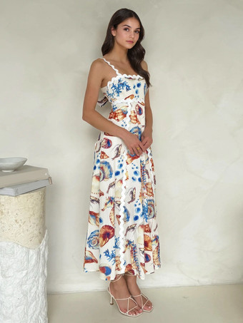 オーシャンスタイルプリントドレス ウエストにフィットするAラインサマードレス（レディース 2025）