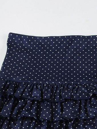 ドット柄ツーピースコーデセット ディープVネッククロップトップとフリルスカート レディース 2025